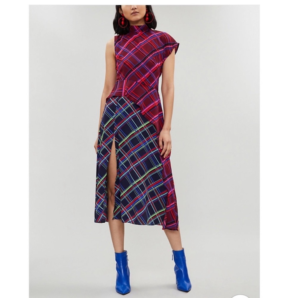 Topshop Asymmetrical Plaid Dress in Purple and Blue